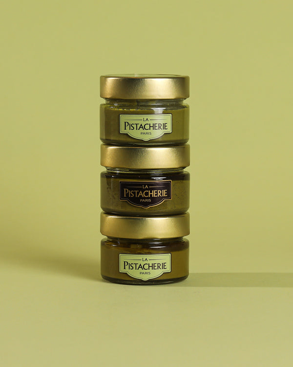 Trio pistache - Crème - Pâte - Praliné